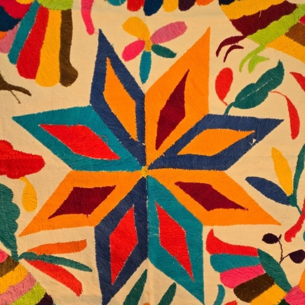 Vintage Otomi Tenango Embroidery Mexican Fold Art Textile Wall Hanging‎ 34